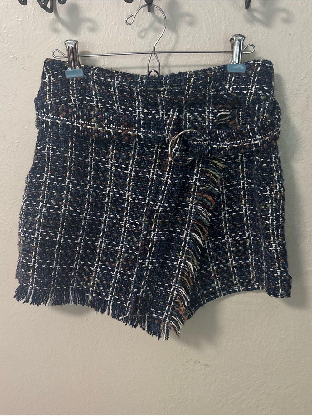 Tweed Mini Wrap Skort with Belt - Navy XS